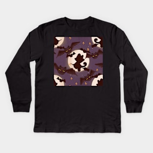 spooky halloween pattern with cat-bats Kids Long Sleeve T-Shirt